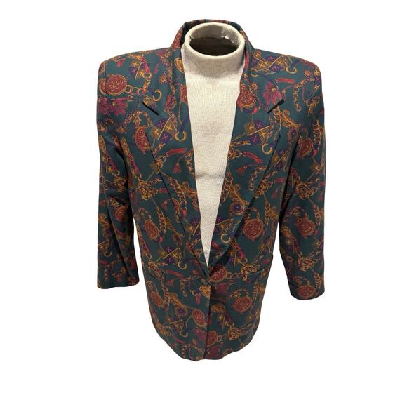 Vintage 80s The Passing Parade Blazer M USA Baroque Chain Medallion Print - Picture 1 of 7